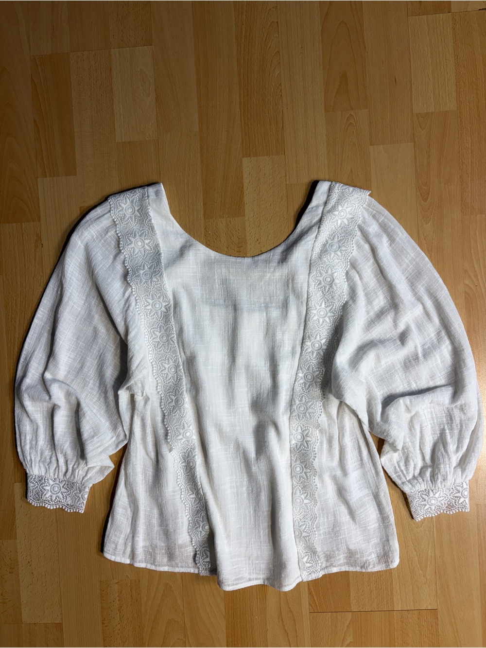 Sezane Cleo Blouse White Slub Gauze Cotton Lace Boho Parisian Coastal Breathable - Picture 7 of 15